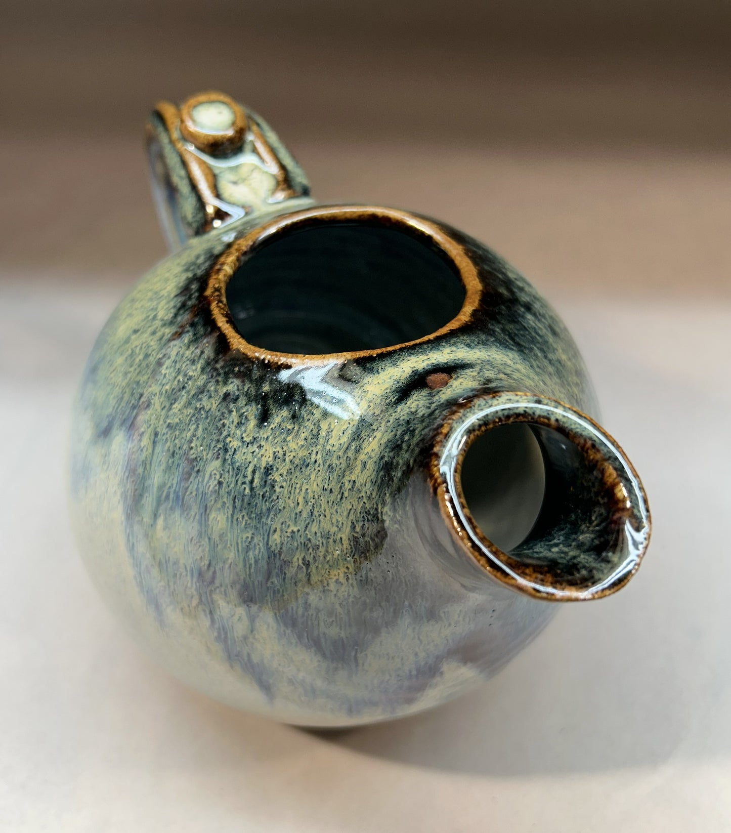 Handmade Pottery Water Pitcher - Temoku and Rutile Blue Glaze
