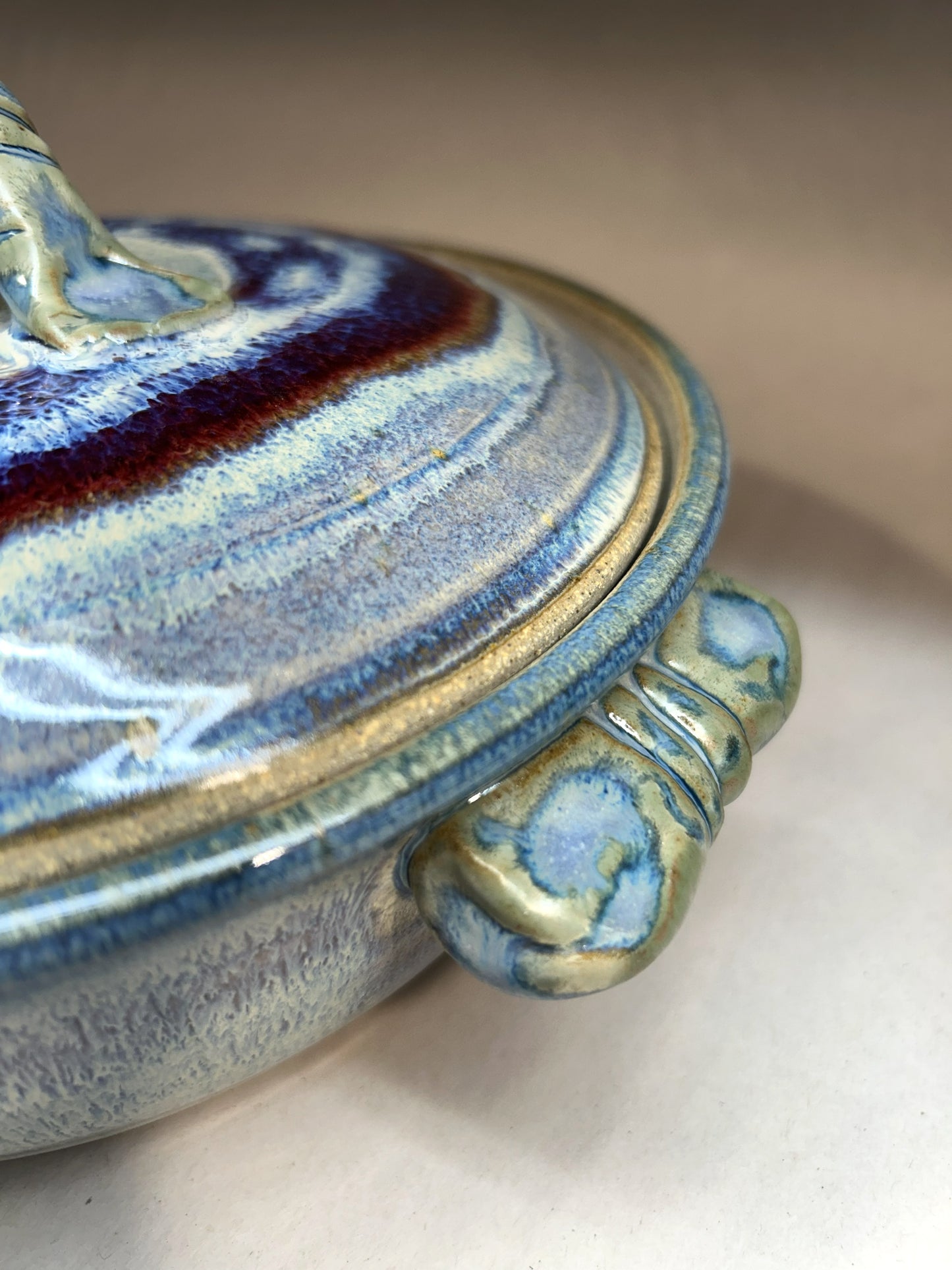 Handmade Pottery Lidded Casserole - Electric Blue Glaze - Serving Ware