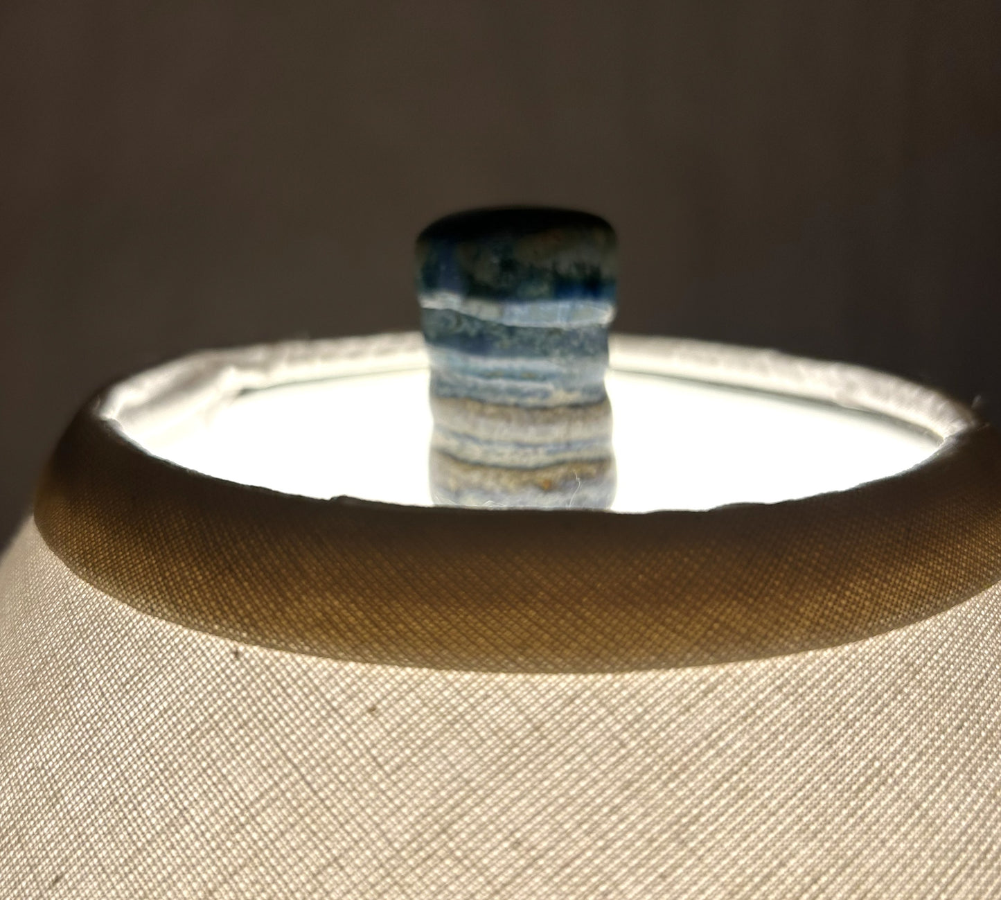 Handmade Pottery Lamp - Wrinkled Paper Shade - Electric Blue Glaze