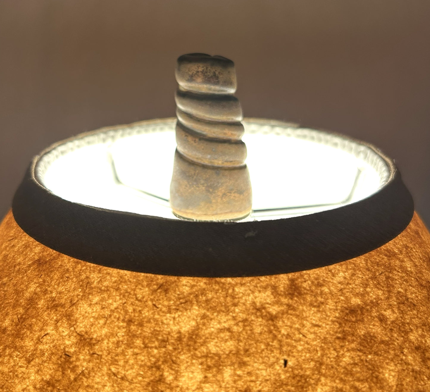 Handmade Southwestern Petroglyph Pottery Lamp - Handmade Finial - Craft Paper Shade