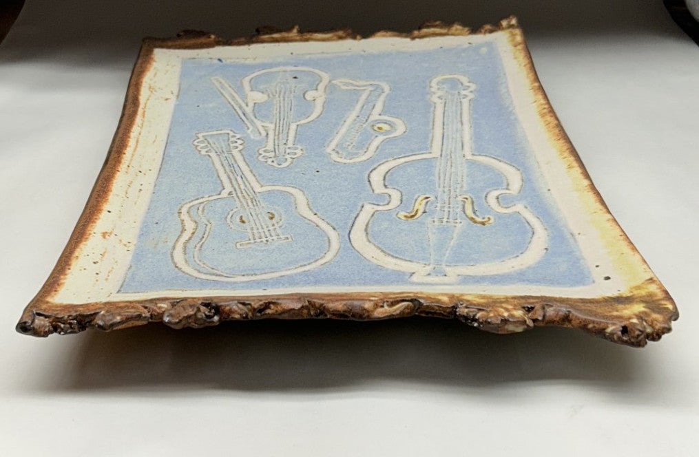 Stoneware Tray with Guitar carvings