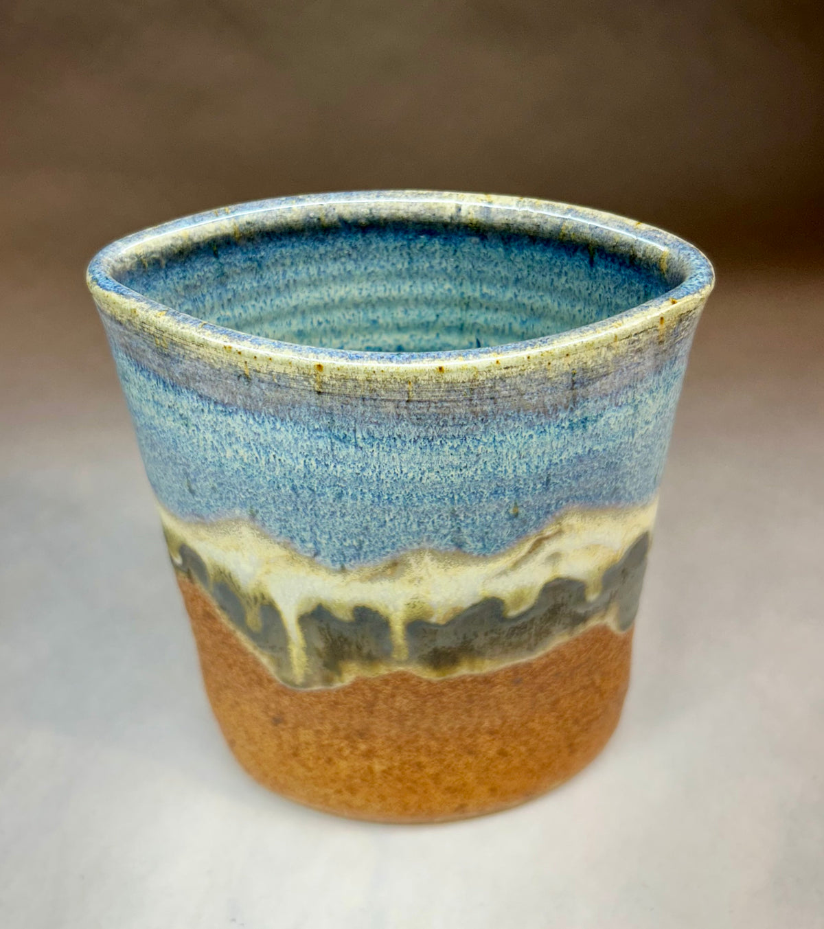 Hand-built slab pottery vase - Snowy Mountain Glaze