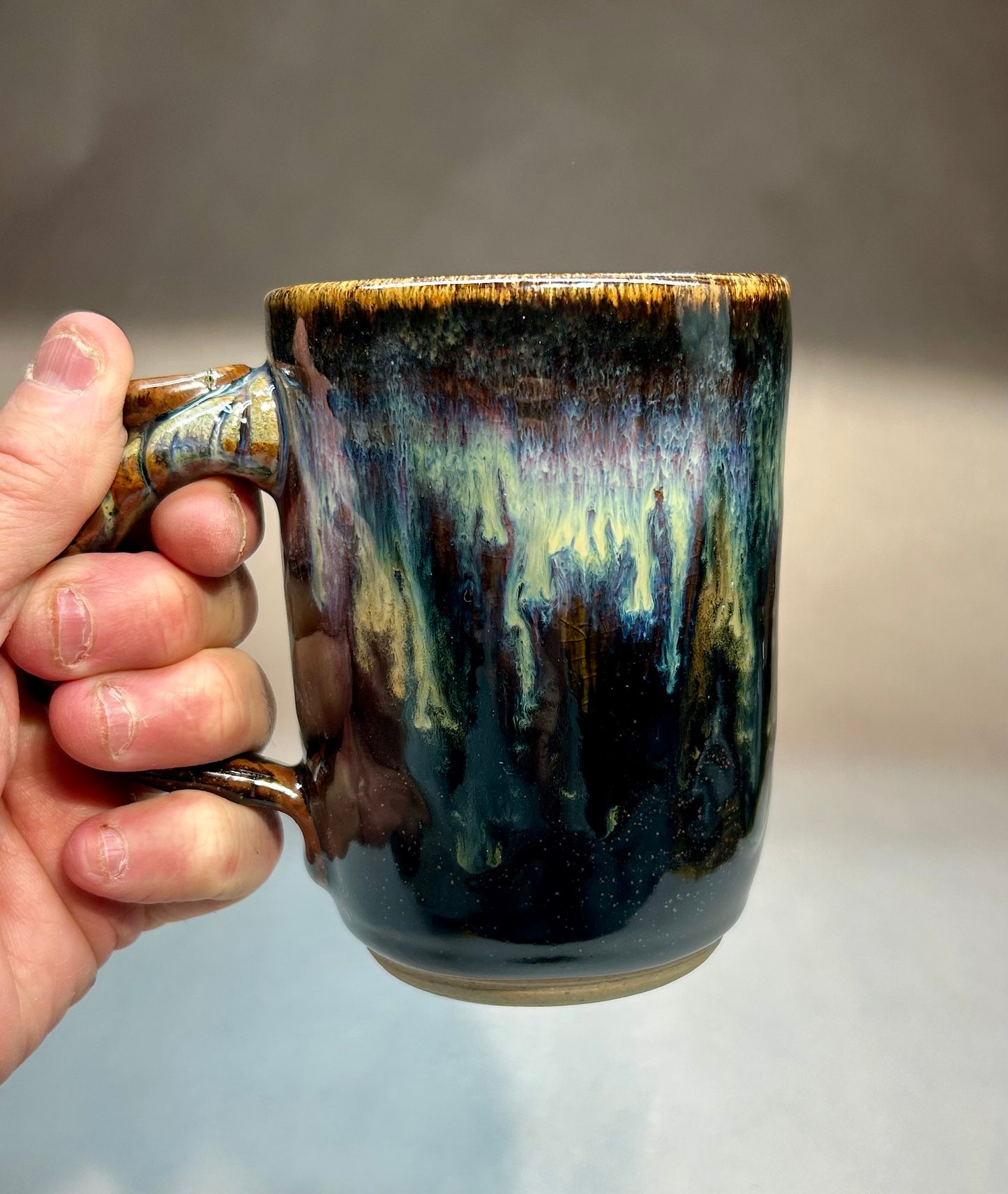 Handmade Pottery Mug with Temoku Black & Everything Glaze