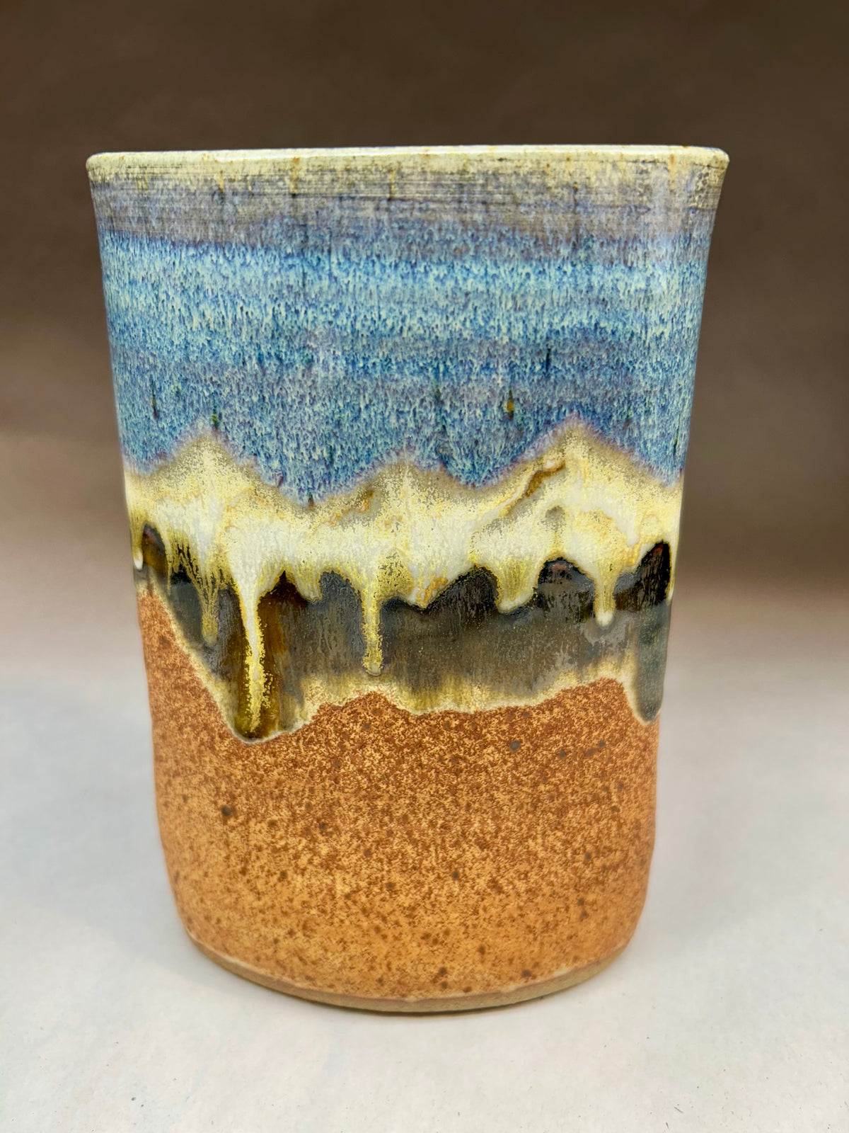 Hand-built slab pottery vase - Snowy Mountain Glaze