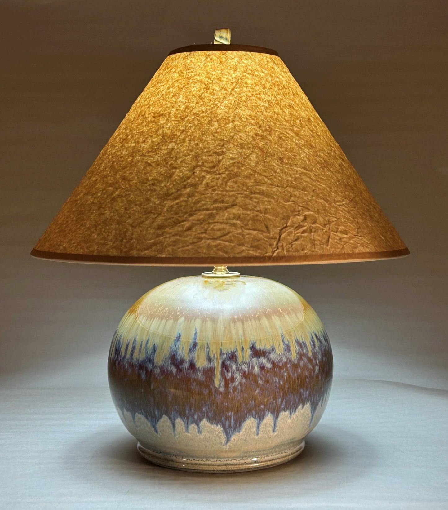 Handmade Pottery Lamp - Wrinkled Paper Shade - Handmade Finial