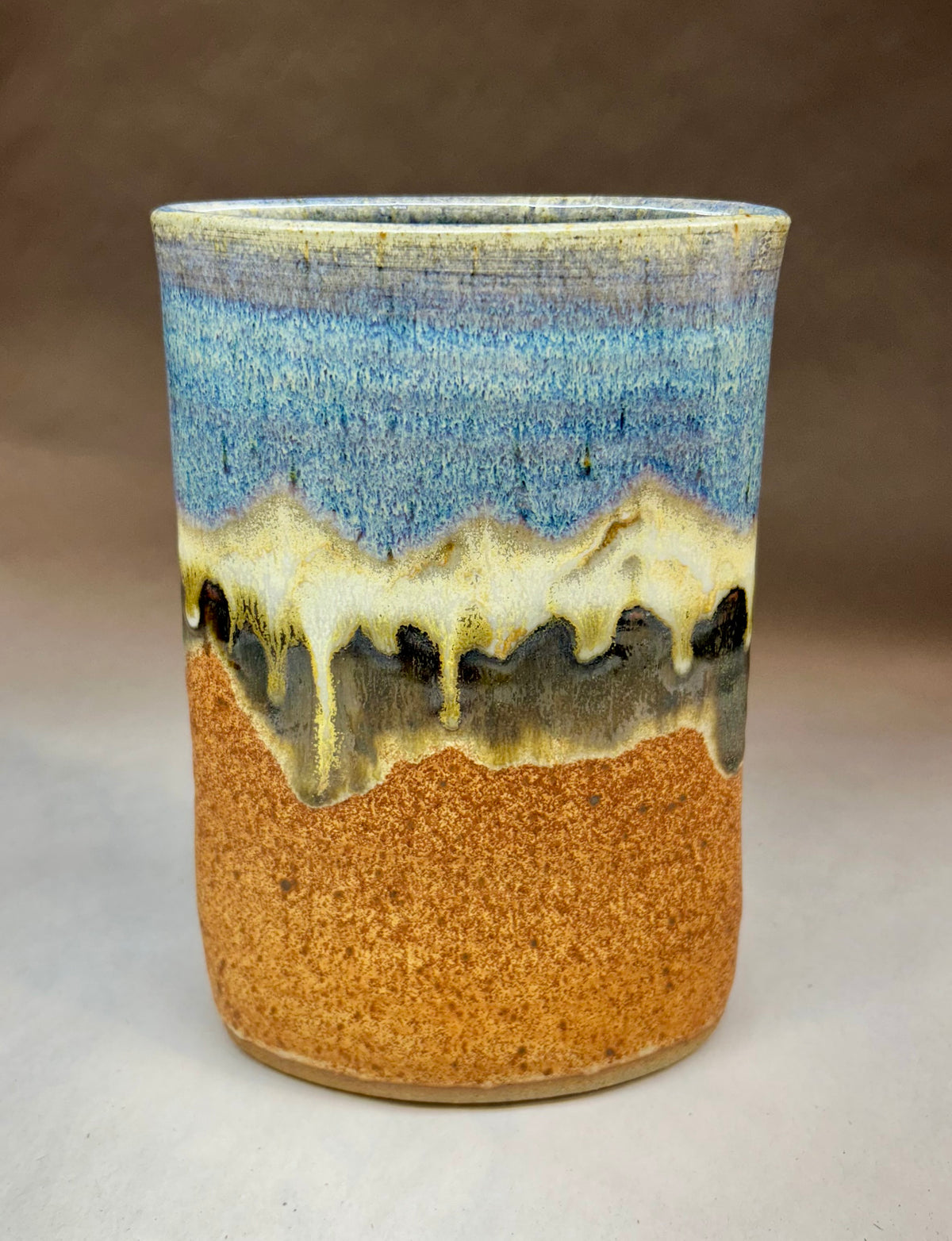 Hand-built slab pottery vase - Snowy Mountain Glaze
