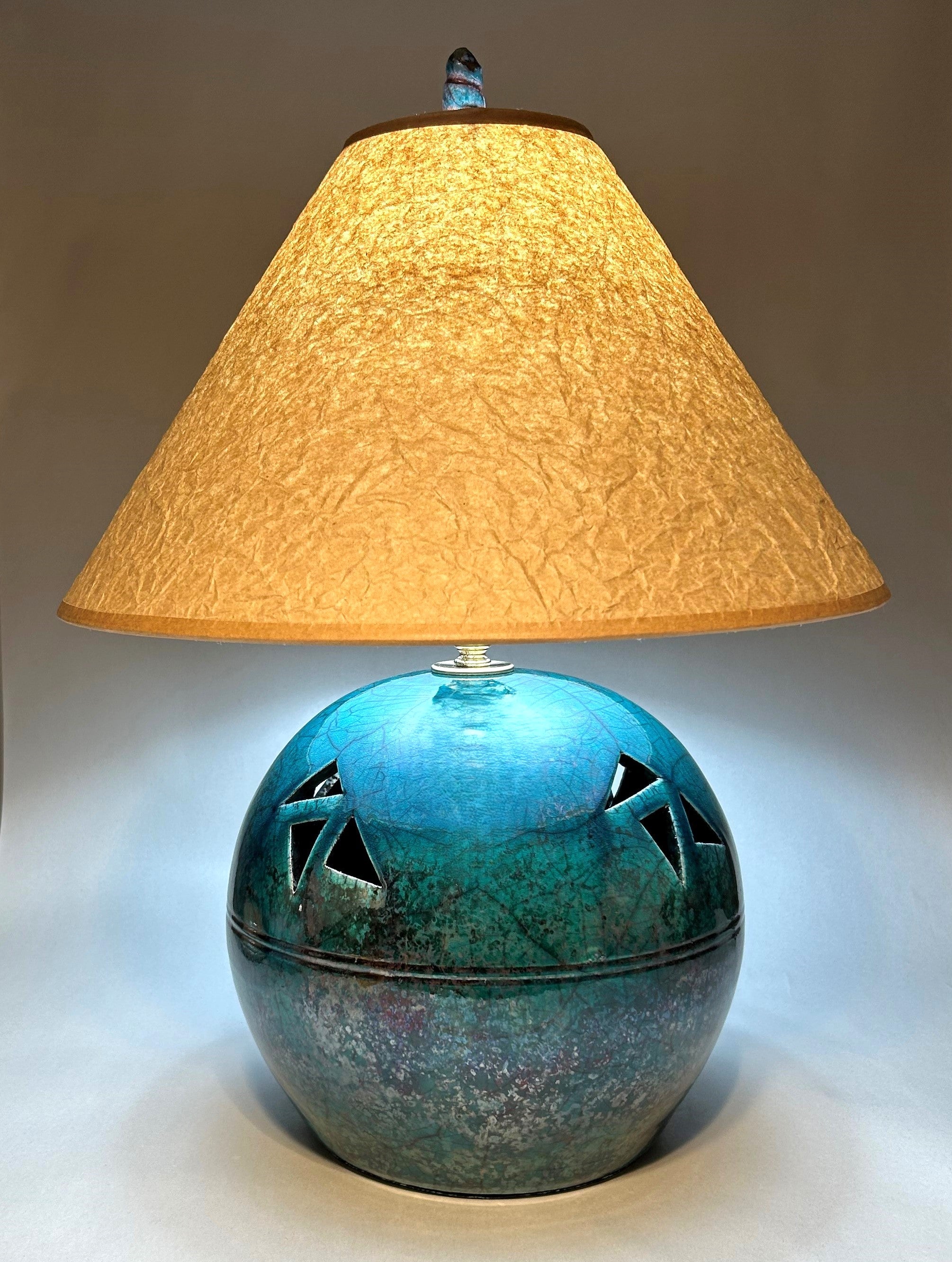 Hand-built ceramic minty glossy lamp top