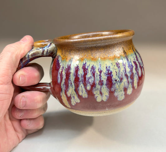 Round Handmade Pottery Mug with Copper Red & Iron Glaze