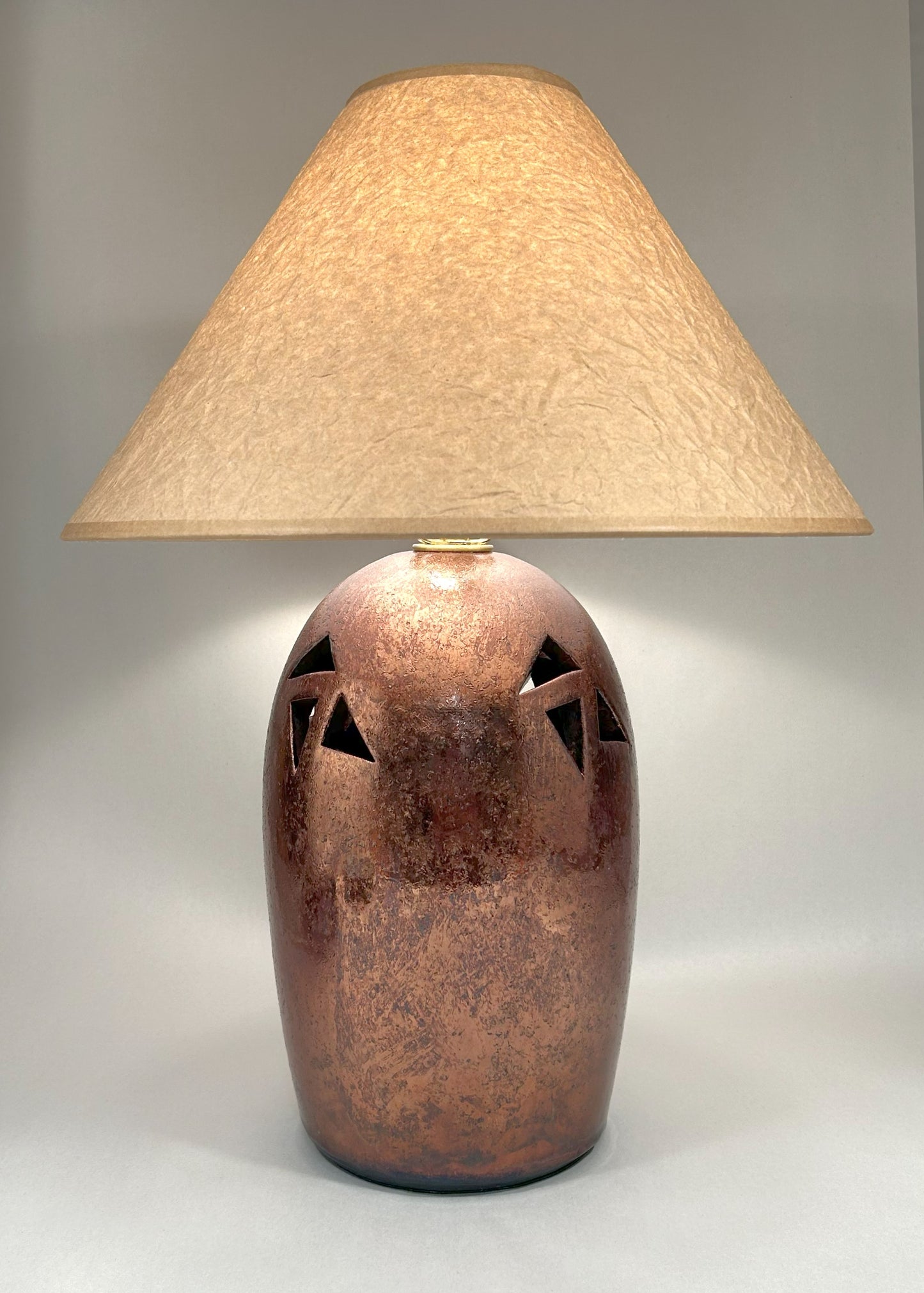 Handmade Raku Pottery Lamp with Copper Green Glaze
