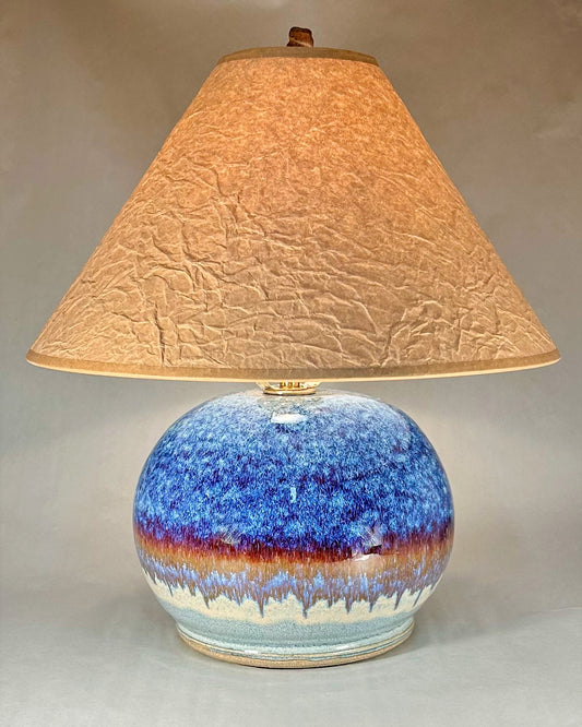 Handmade Pottery Lamp - Wrinkle Paper Shade - Handmade Finial