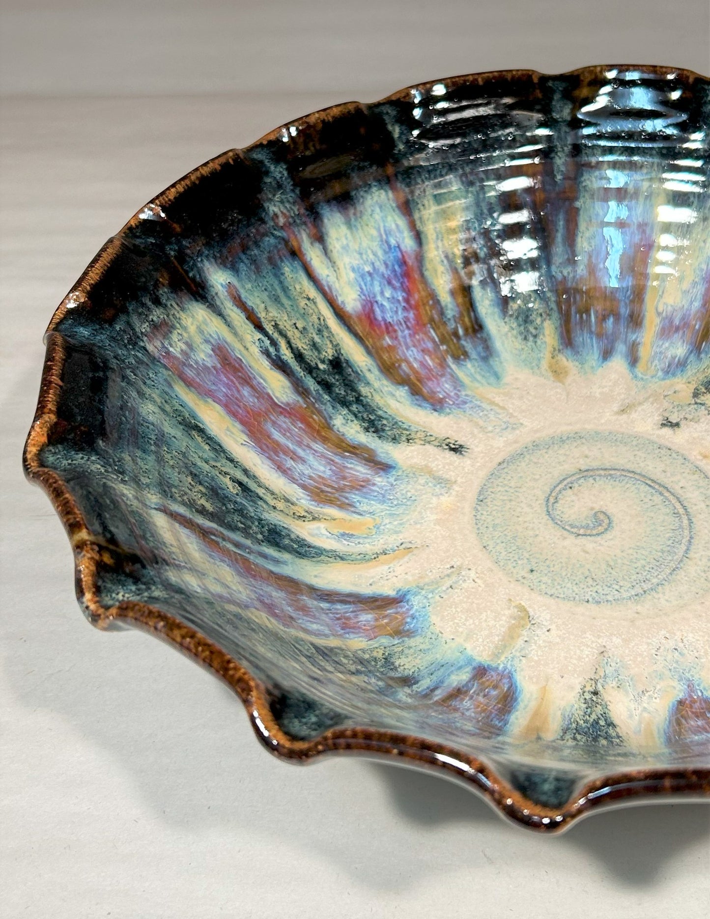 Beautiful Pottery serving bowl with fluted edge