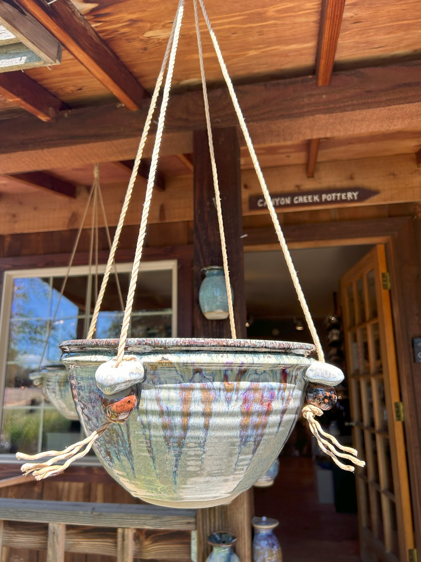 Hanging Pottery Planter with Handmade Beads - Made in Sisters, Oregon