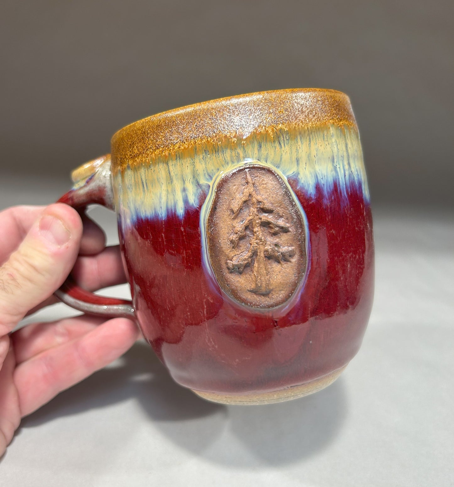 Handmade Pottery Mug with Tree Stamp - Oregon Pottery