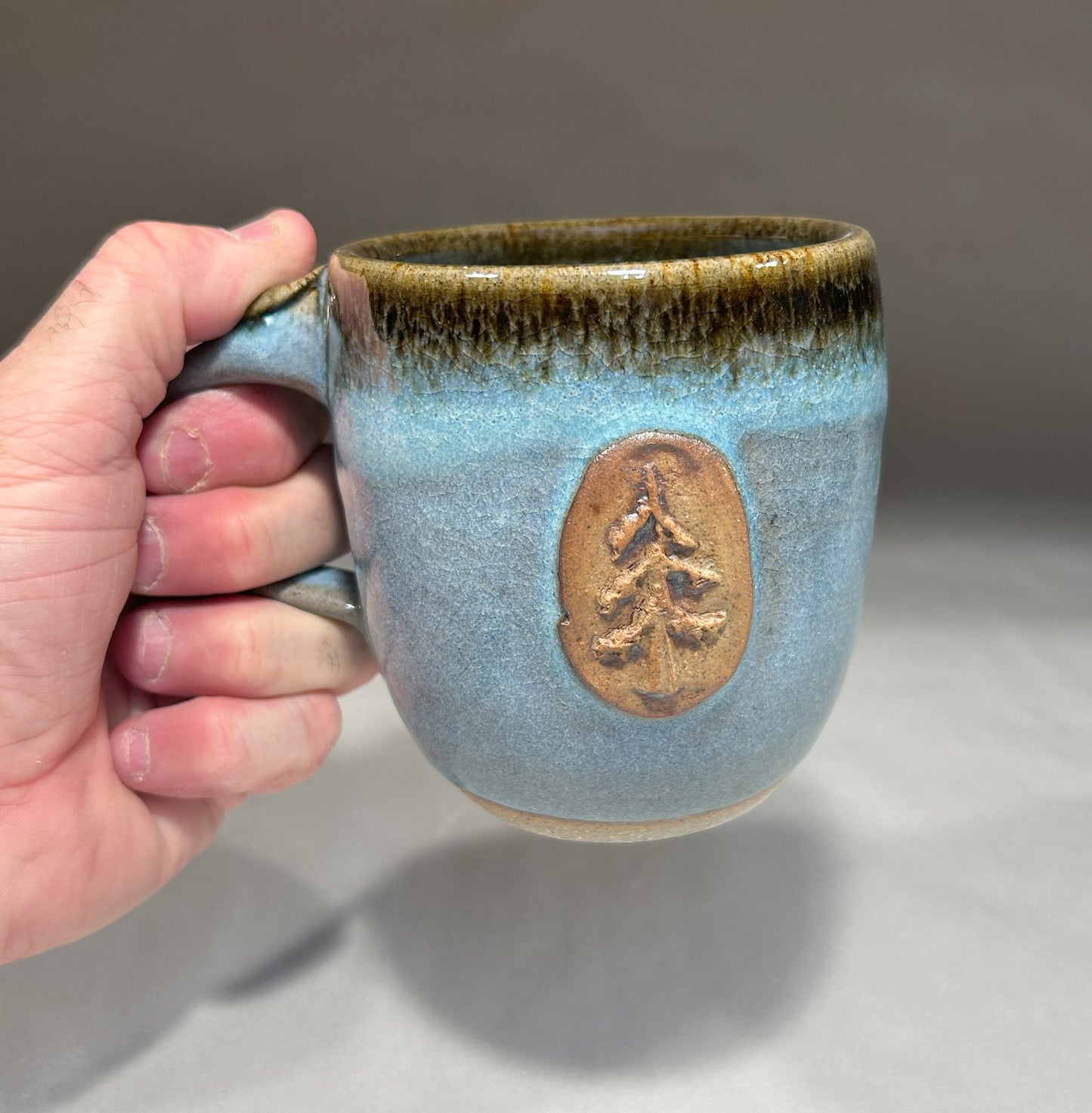 Handmade Pottery Mug with Tree Stamp - Oregon Pottery