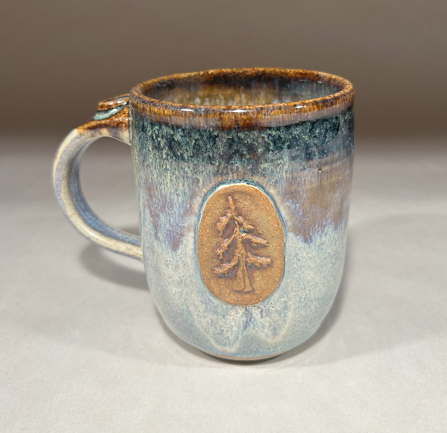 Handmade Pottery Mug with Tree Stamp - Oregon Pottery