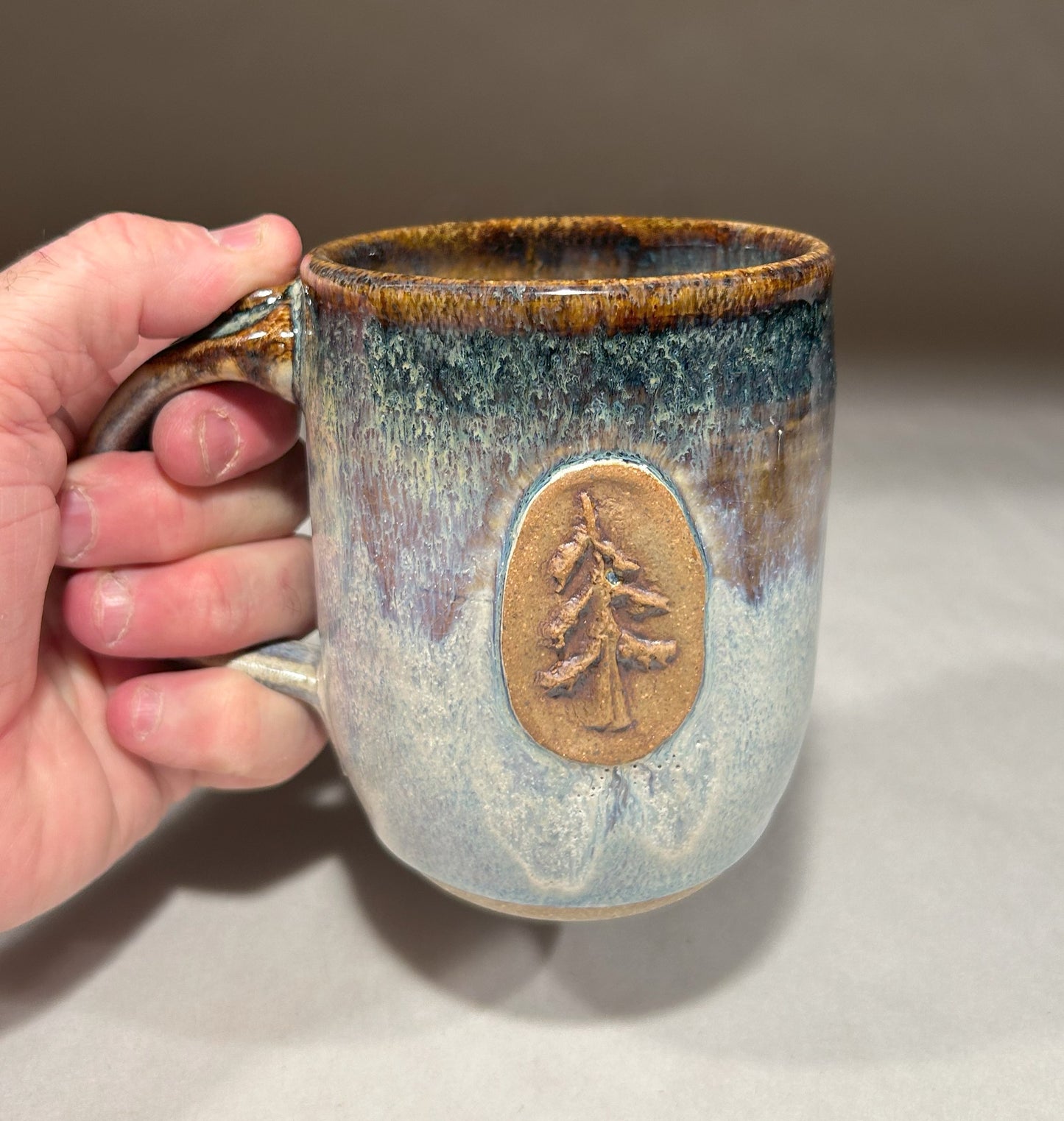 Handmade Pottery Mug with Tree Stamp - Oregon Pottery