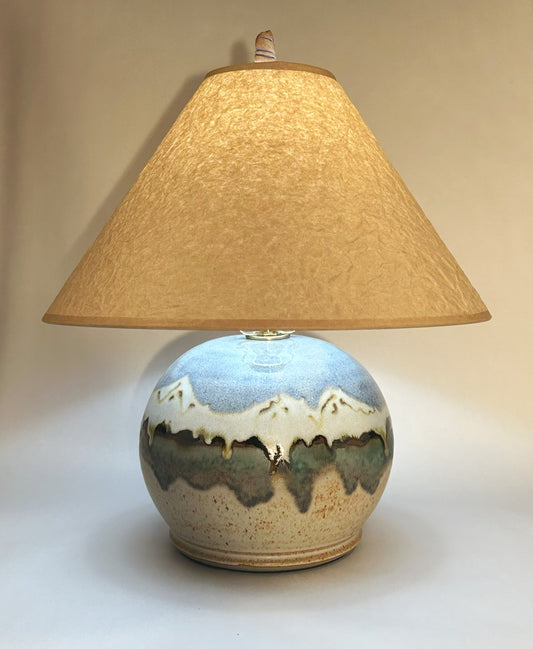 Small Pottery table lamp with Snowy Mountain glaze - Handmade Finial