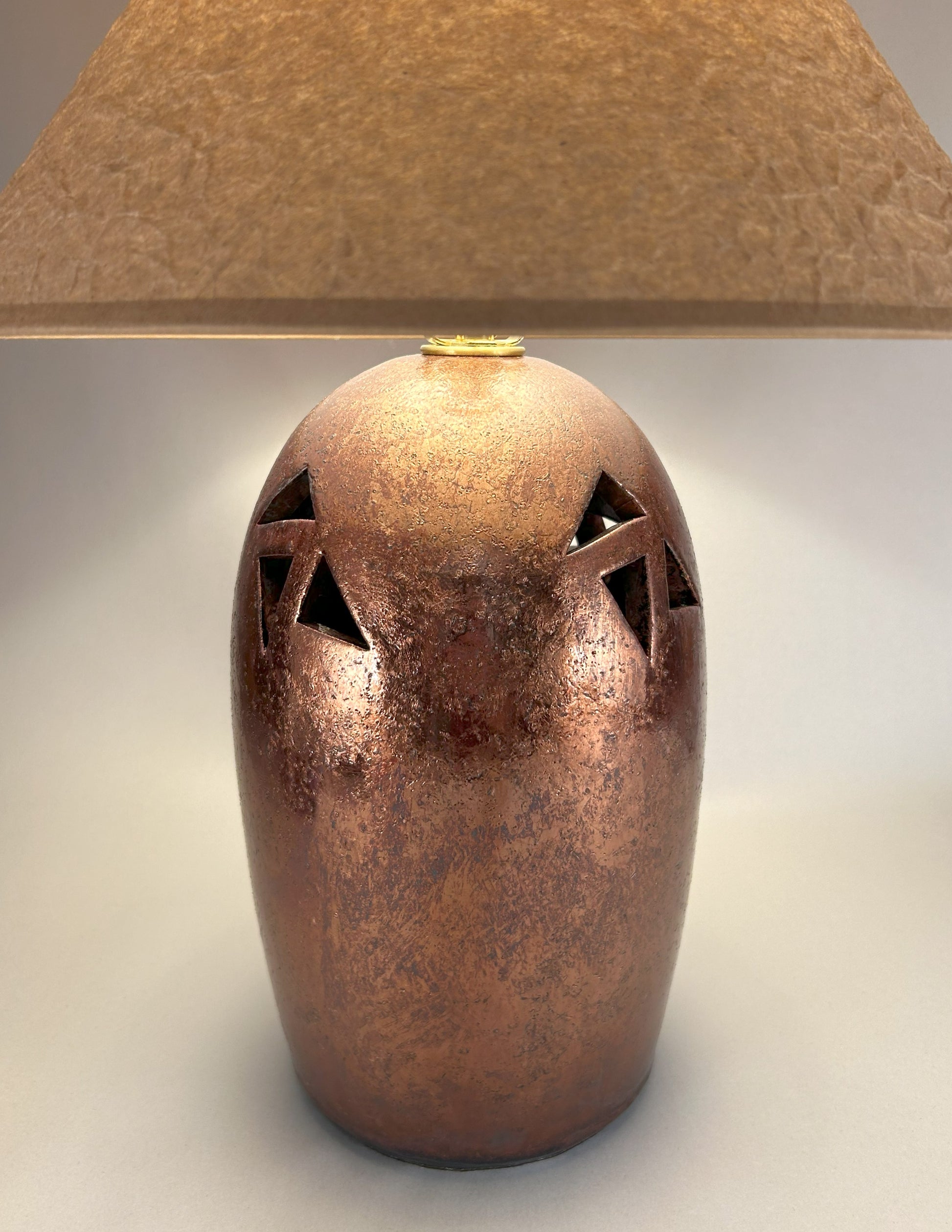 Handmade Raku Pottery Lamp Copper Green Glaze