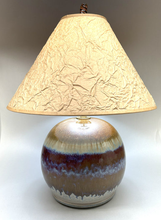 Handmade Pottery Lamp - Wrinkled Paper Shade - Handmade Finial