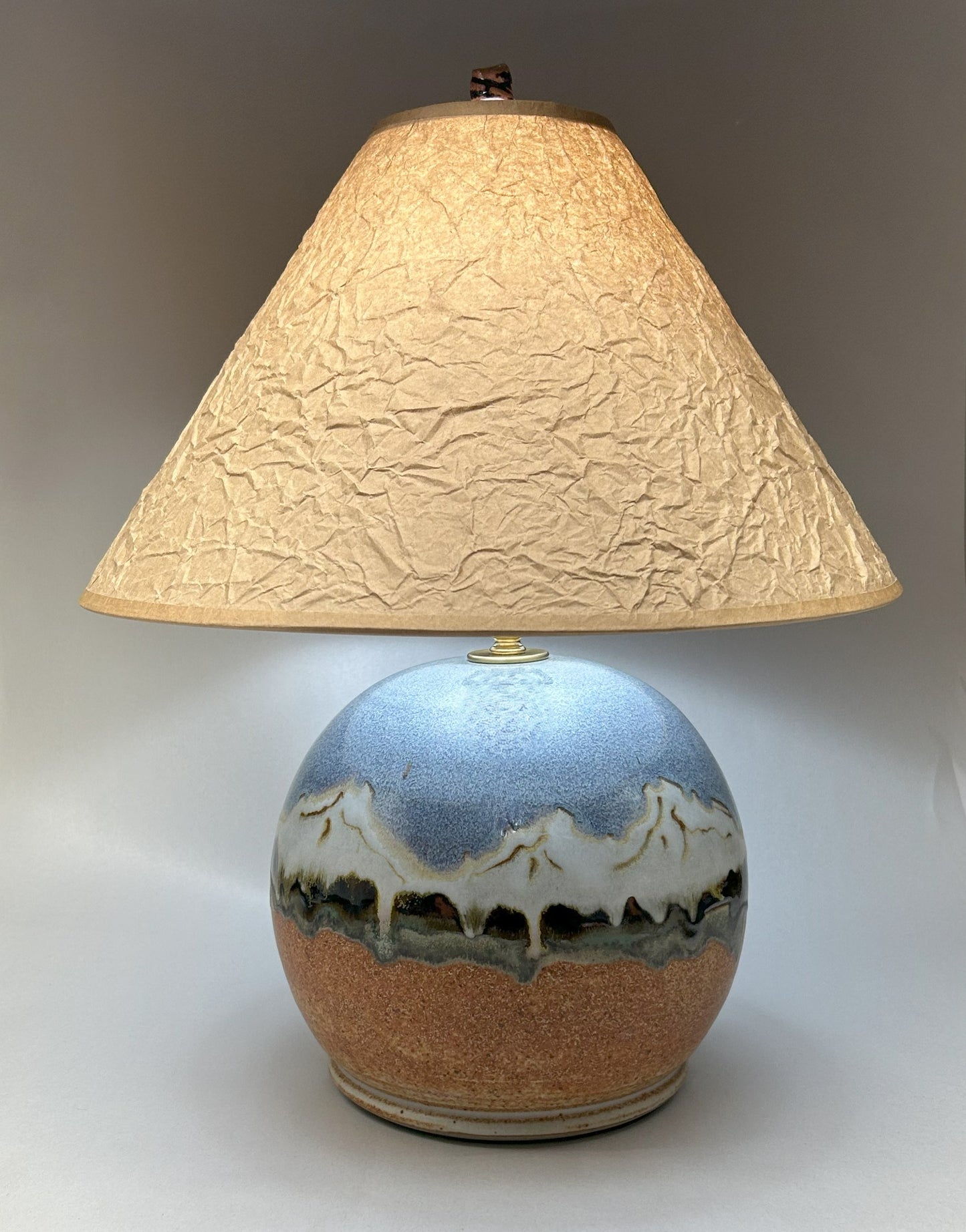 Small Pottery table lamp with Snowy Mountain glaze - Handmade Finial