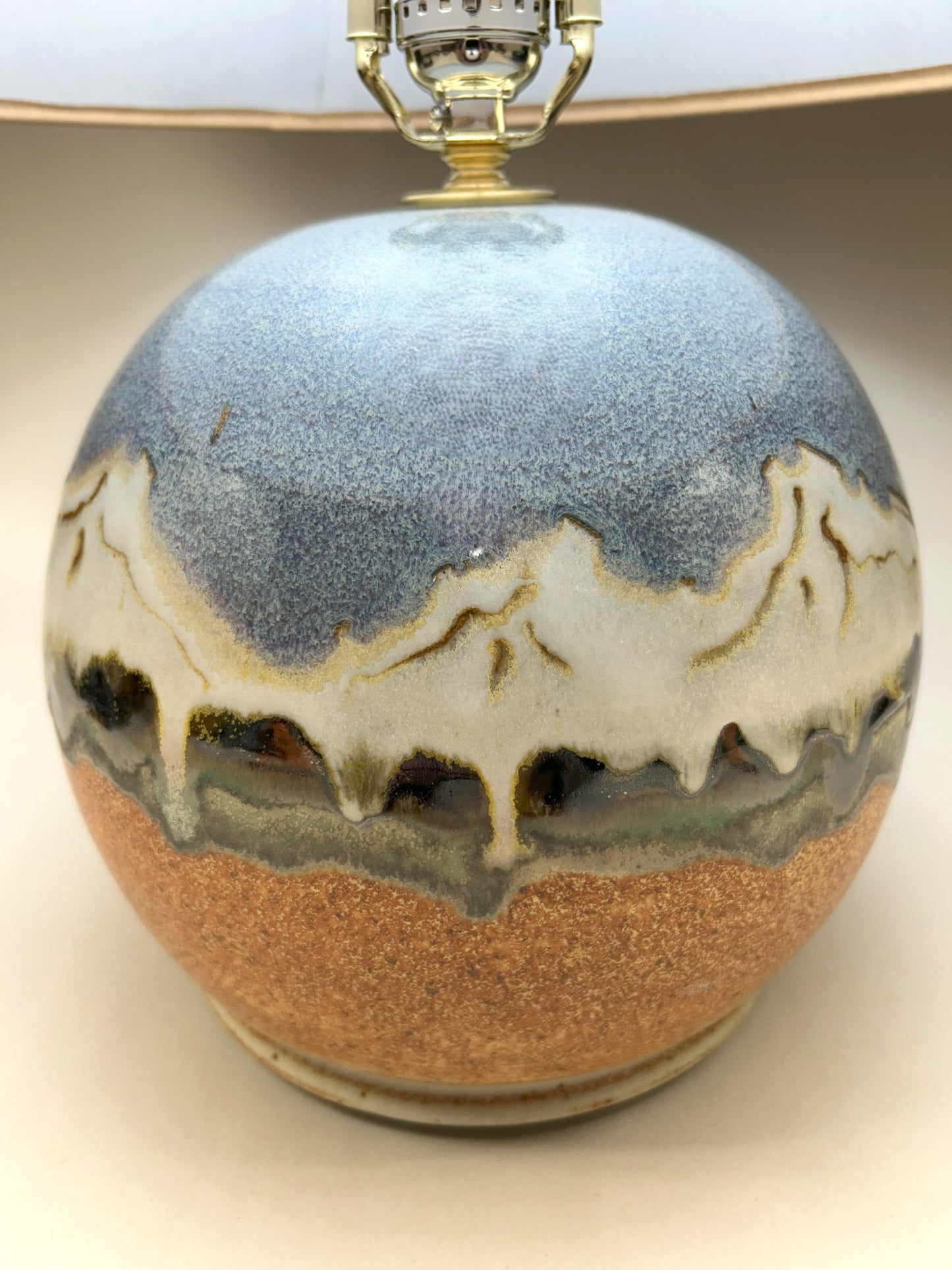 Small Pottery table lamp with Snowy Mountain glaze - Handmade Finial