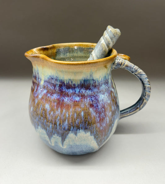 Pitcher with whisk - Electric blue & Iron glaze