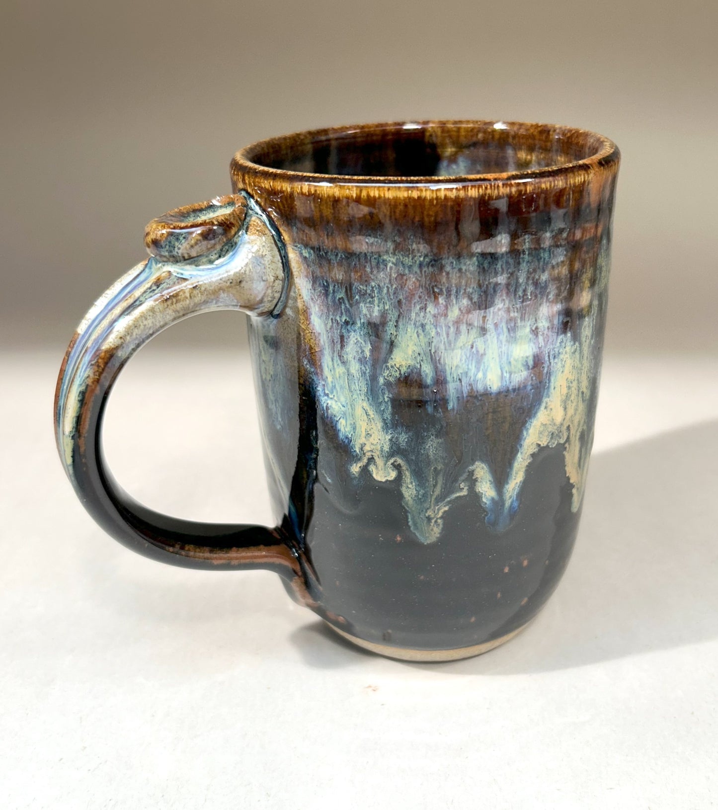 Handmade Pottery Mug with Black & Everything Glaze – 16 oz, Microwave & Dishwasher Safe