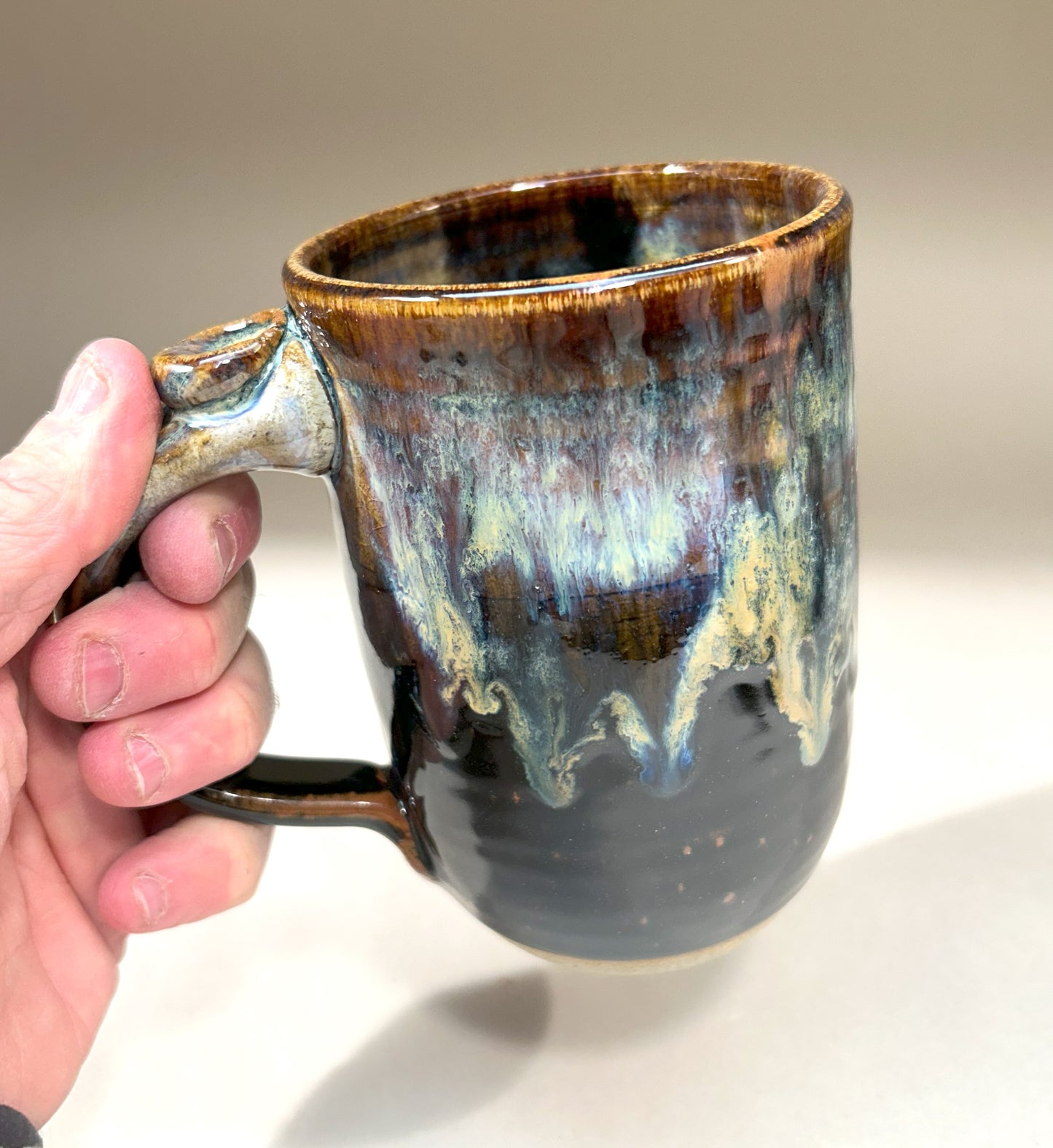 Handmade Pottery Mug with Black & Everything Glaze – 16 oz, Microwave & Dishwasher Safe