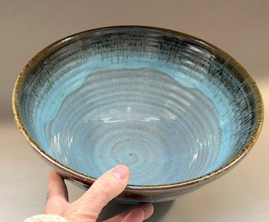 Handmade Pottery Mixing Bowl - Blue Green Ash glaze - Kitchen