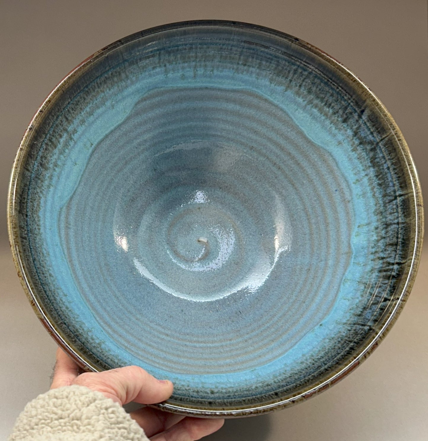 Handmade Pottery Mixing Bowl - Blue Green Ash glaze - Kitchen