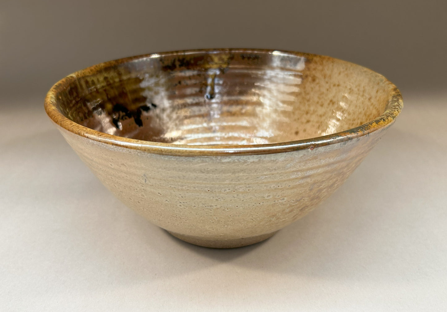 Pottery Mixing Bowl with Shino Glaze & Ash accents