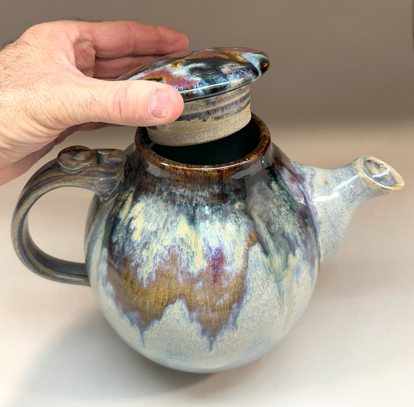 Large Handmade Pottery Teapot with Everything Glaze