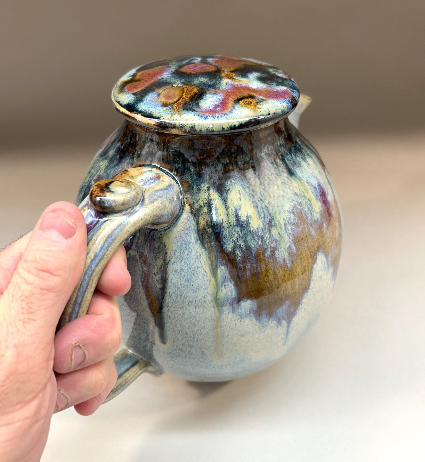 Large Handmade Pottery Teapot with Everything Glaze