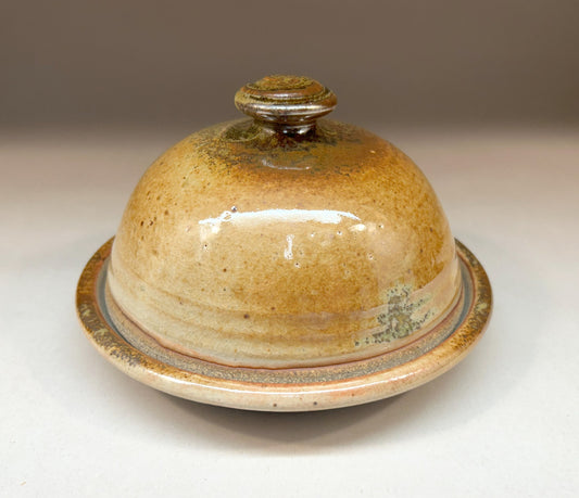 Pottery Butter Dish - Domed Lid - Shino & Ash Glaze