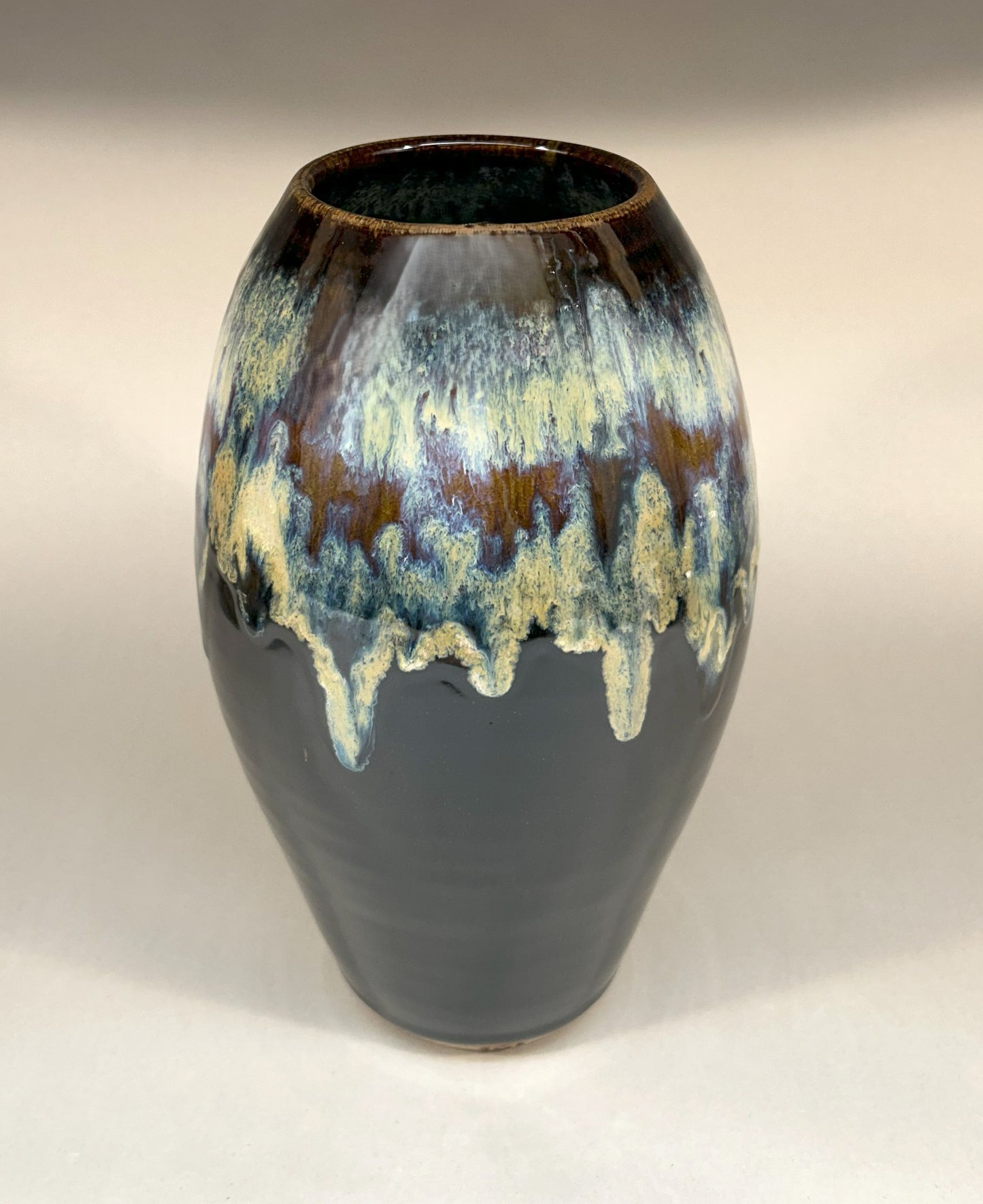 Large Handmade Pottery Flower Vase - Temoku Black & Everything Glaze