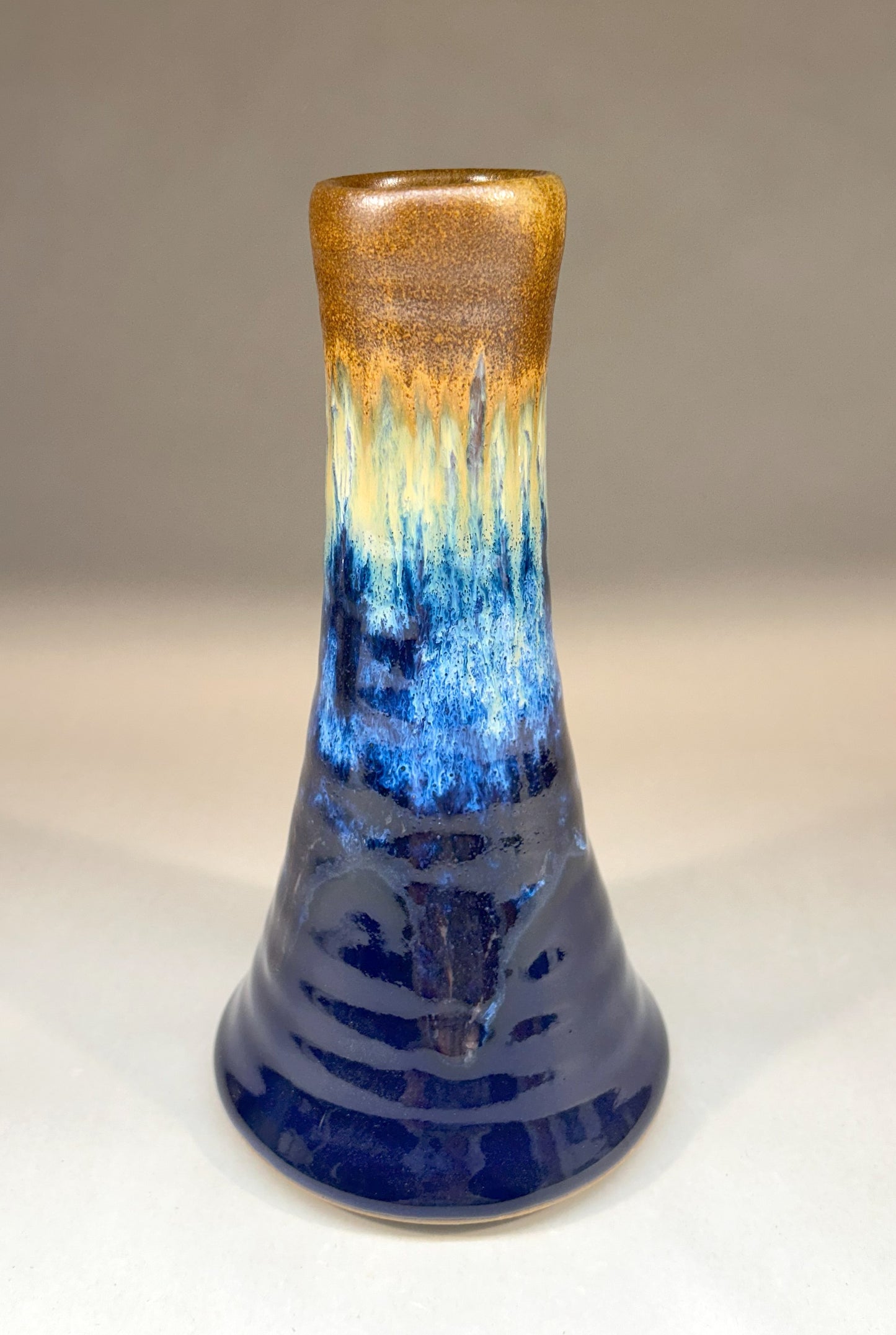 Tall Pottery Flower Vase - Artisan Bud Vase - Cobalt Blue & Iron Glaze