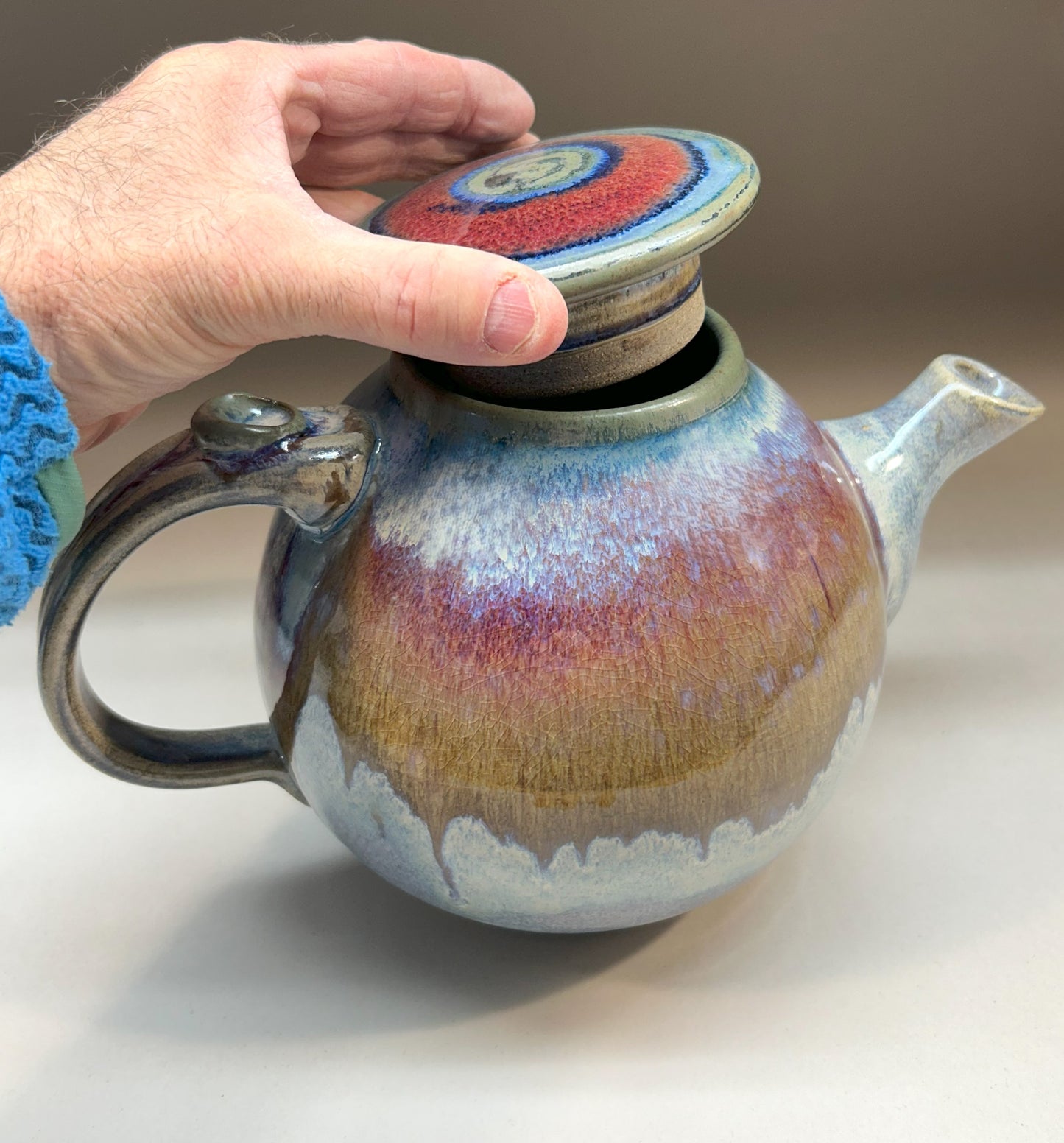 Handmade Pottery Teapot with Electric Blue Glaze