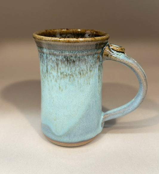 Handmade Pottery Mug with Blue-Green Ash Glaze – Rustic and Unique