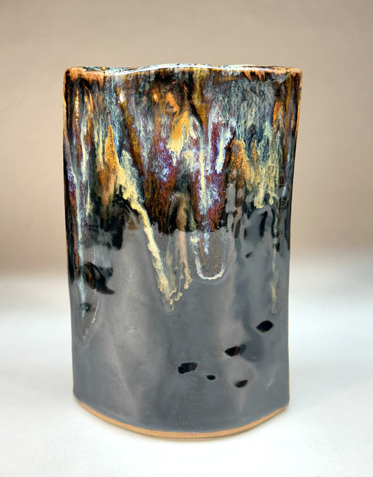 Hand Built Pottery Vase with Black Glaze – Perfect for Any Space