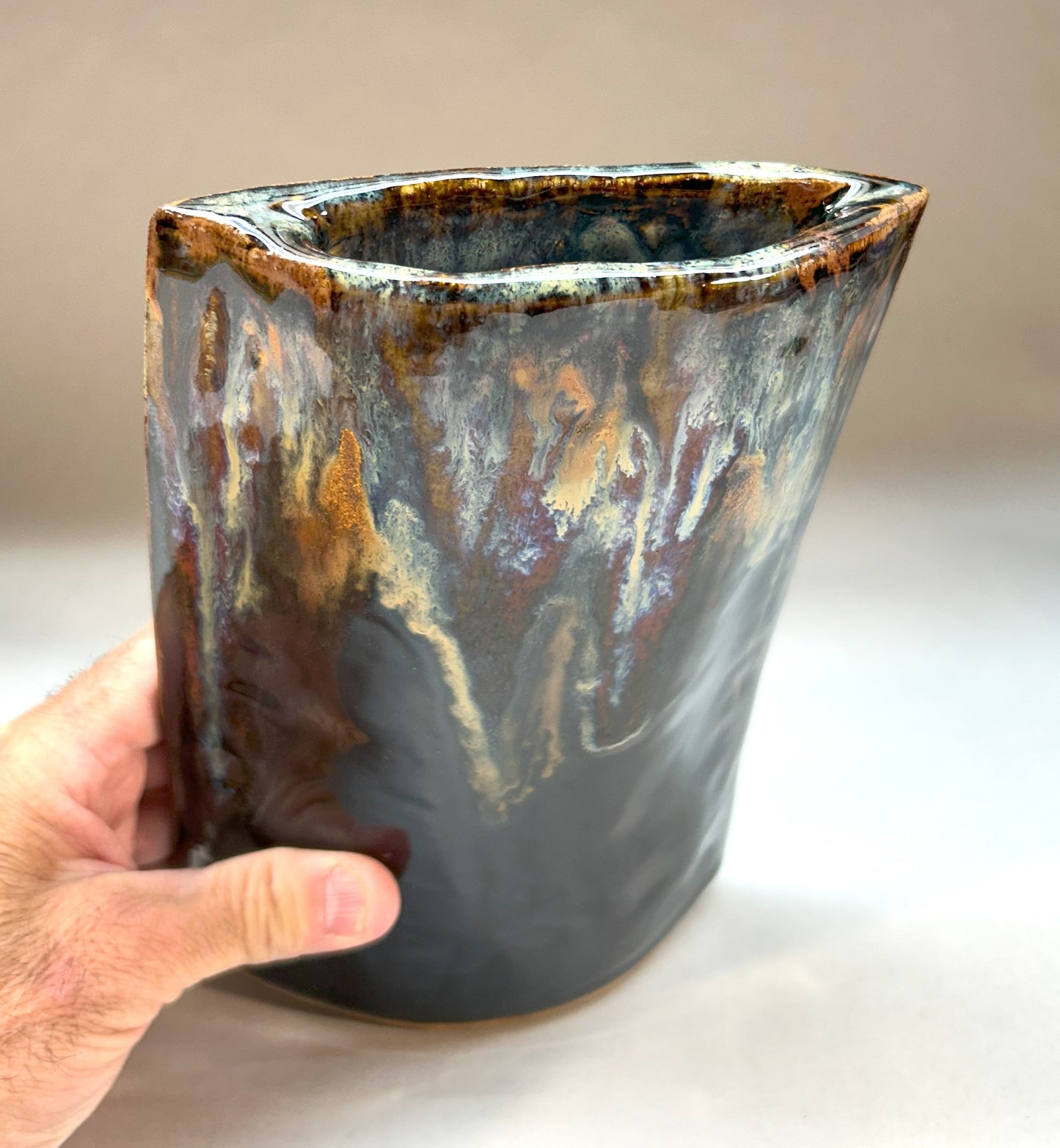Hand Built Pottery Vase with Black Glaze – Perfect for Any Space