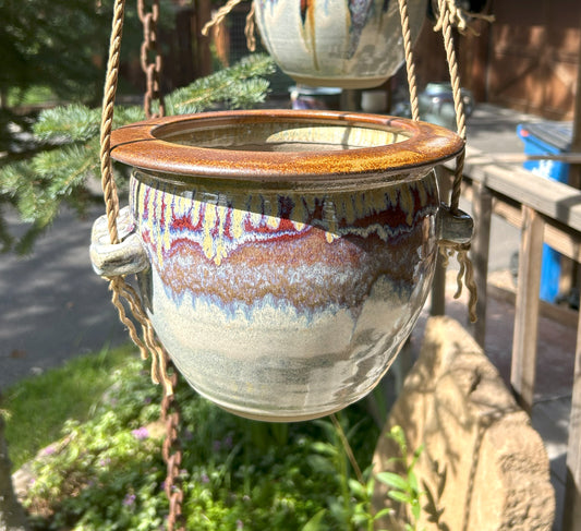 Handmade Hanging Pottery Planter with Natural Twine Hanger – Perfect for Indoor or Outdoor spaces