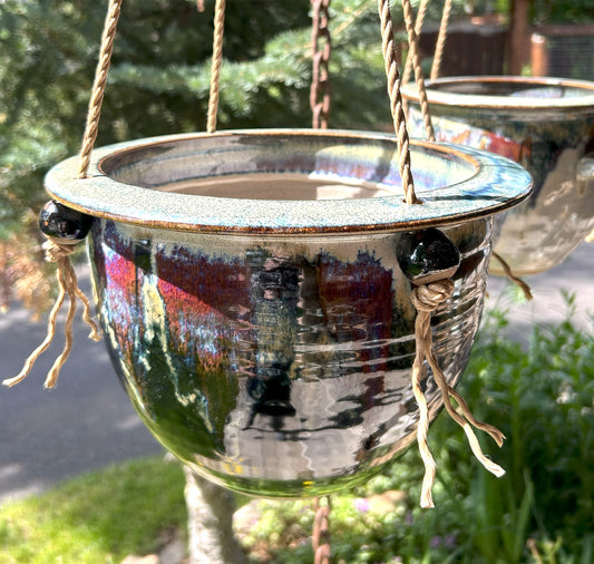 Handmade Hanging Pottery Planter with Natural Twine Hanger – Perfect for indoor or outdoor Spaces
