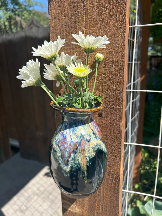 Handmade Pottery Wall Vase – Rustic Ceramic Wall-Mounted Flower Holder