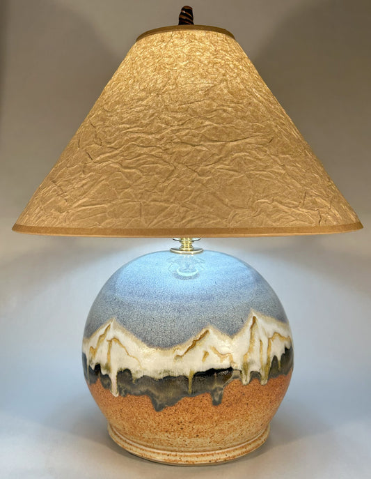 Small Pottery table lamp with Snowy Mountain glaze - Handmade Finial