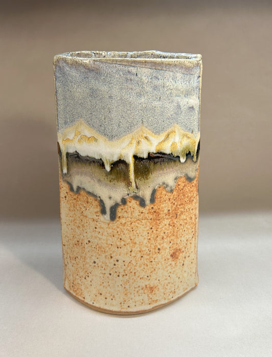 Hand-built slab pottery vase - Snowy Mountain Glaze