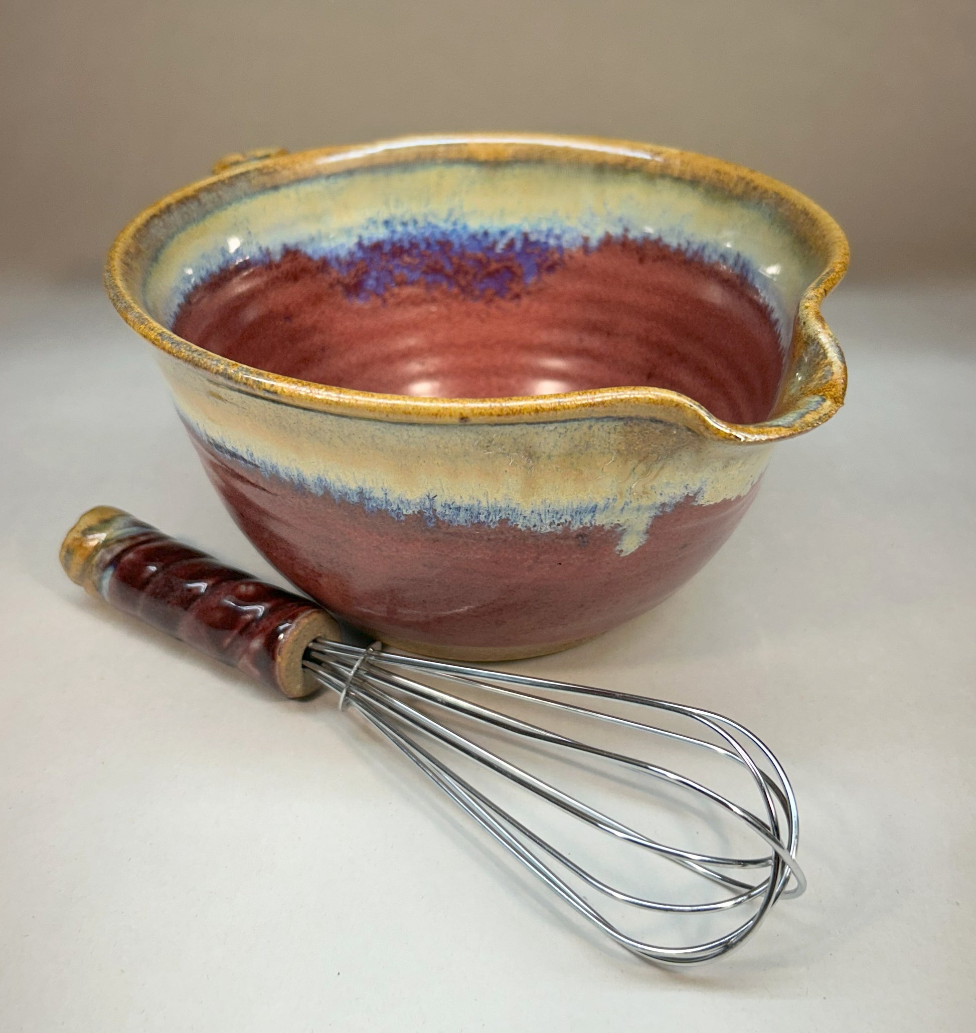 the mixing pot Handmade Pottery Batter Bowl – Stoneware Mixing Bowl with Handle & Spout