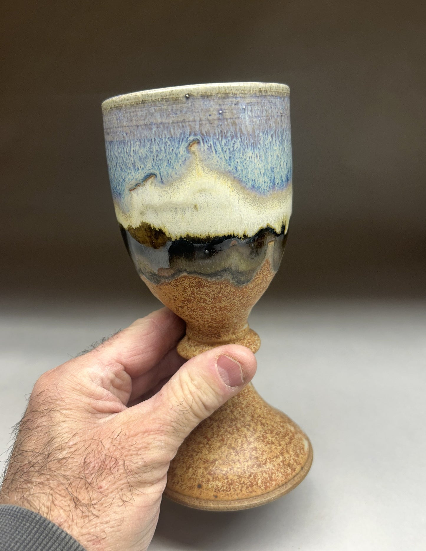 Handmade Pottery Goblet - Snowy Mountain Glaze design