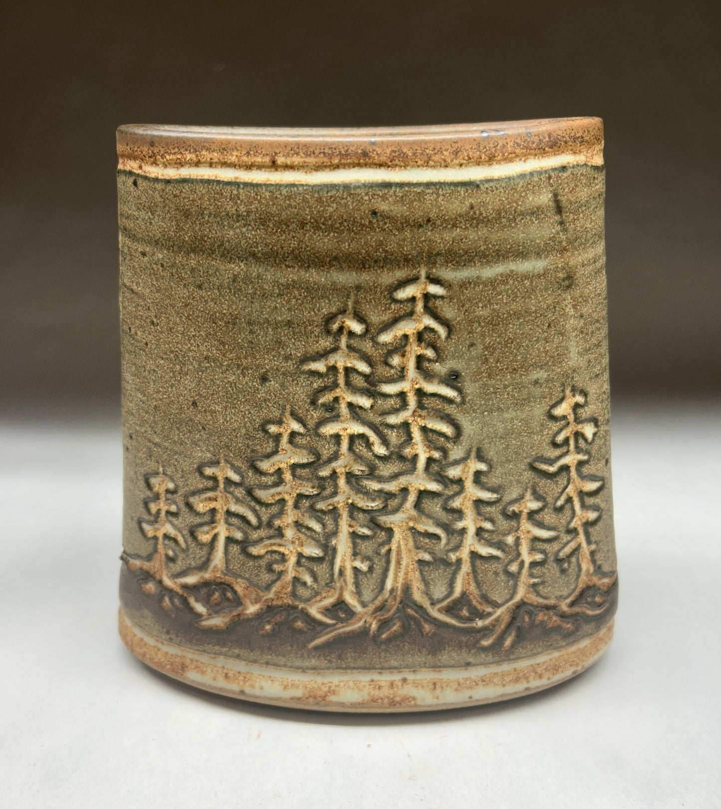 Hand Carved Pottery Vase - Hand Carved Tree design- Rustic Home Decor
