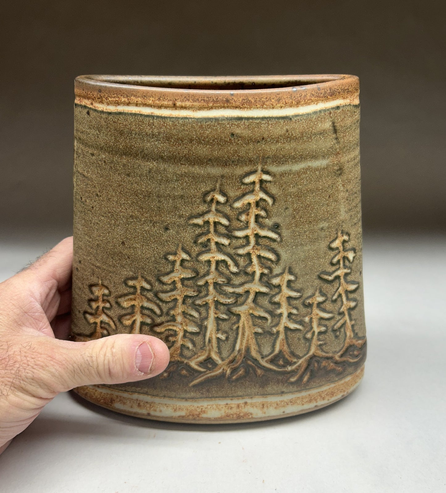 Hand Carved Pottery Vase - Hand Carved Tree design- Rustic Home Decor