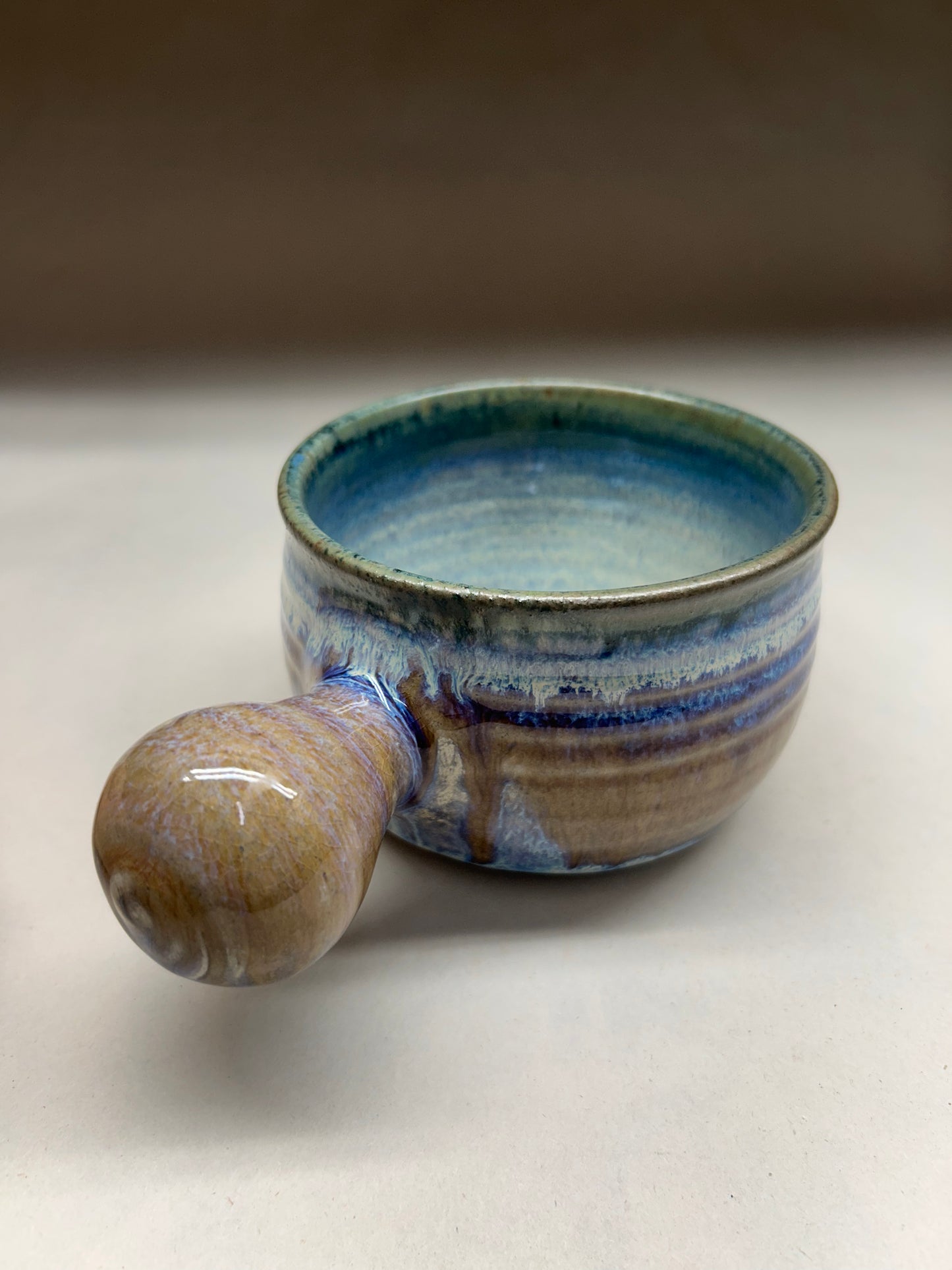 Handmade Pottery Soup Bowl with Knob Handle - Unique Pottery Gift